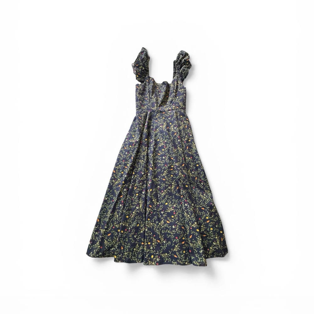 Navy Floral Ruffle Strap Midi Dress